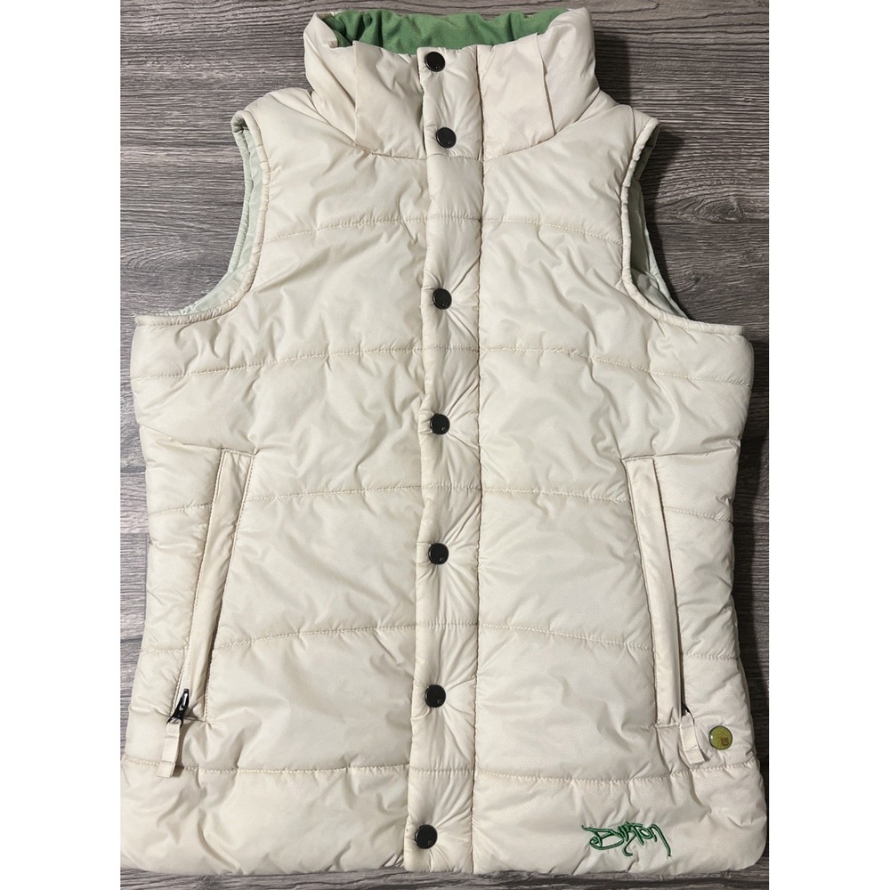 Burton Women's Full Zip And Button Puffy Rancher Cream Nylon Vest, Size XS